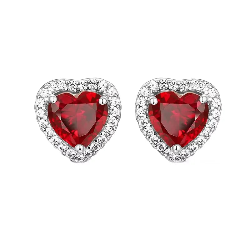Heart Created Ruby Stud Earrings
