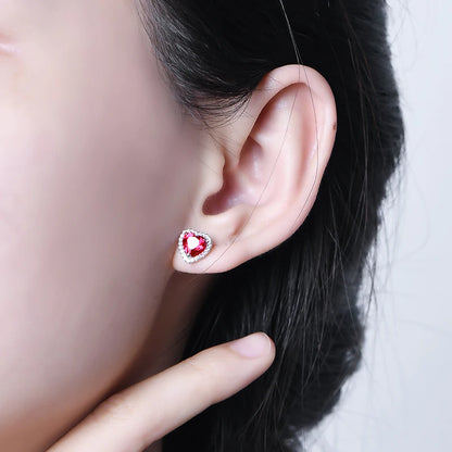 Heart Created Ruby Stud Earrings