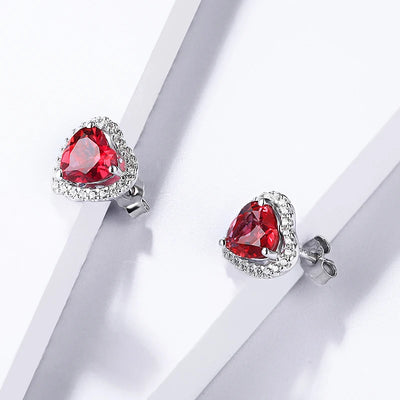 Heart Created Ruby Stud Earrings
