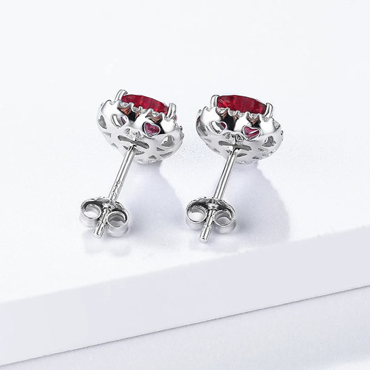 Heart Created Ruby Stud Earrings