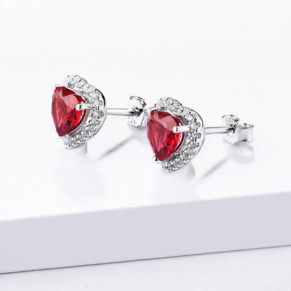 Heart Created Ruby Stud Earrings