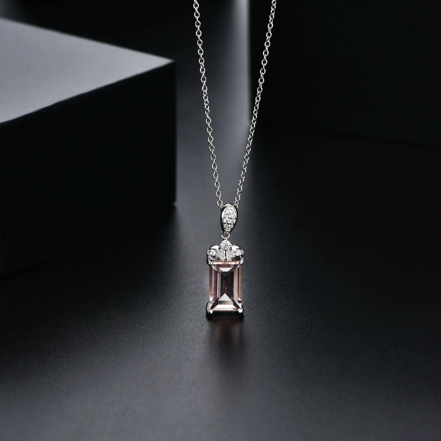 Luxury Baguette Cut 925 Sterling Silver Morganite Necklace