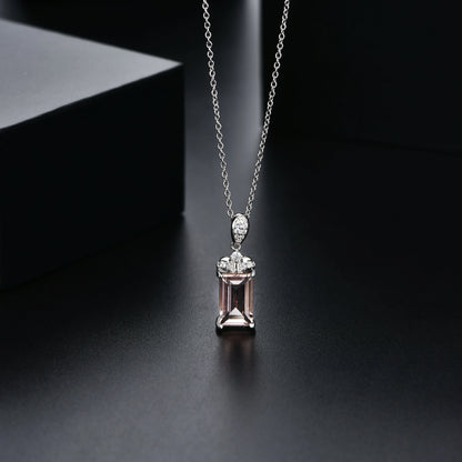 Luxury Baguette Cut 925 Sterling Silver Morganite Necklace