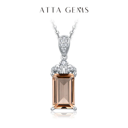 Luxury Baguette Cut 925 Sterling Silver Morganite Necklace