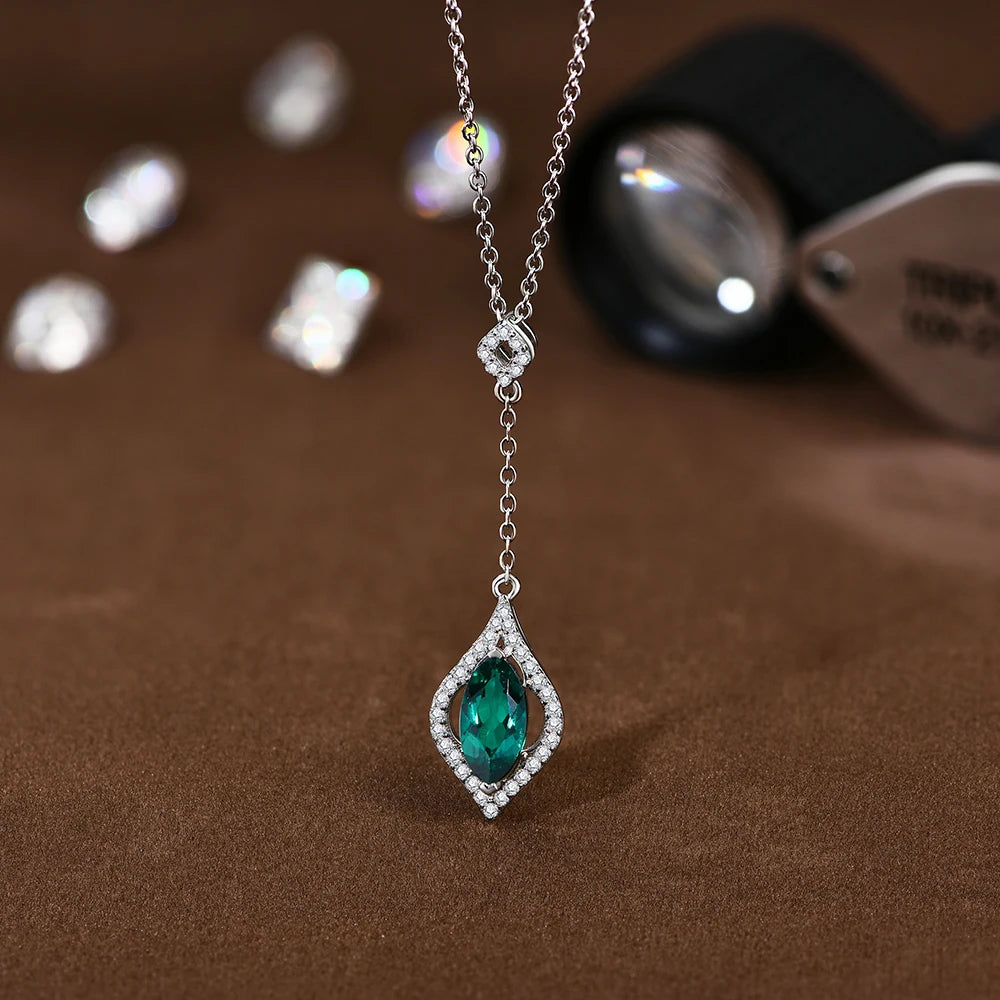 S925 Silver 18K Gold Plated 9.5mm Emerald Necklaces