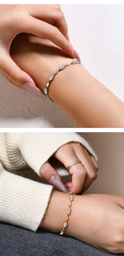 Marquise Round Cut Moissanite Tennis Bracelets