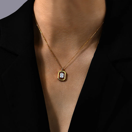 Solid Yellow Gold Moissanite Diamond Necklace