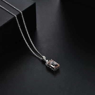 Luxury Baguette Cut 925 Sterling Silver Morganite Necklace