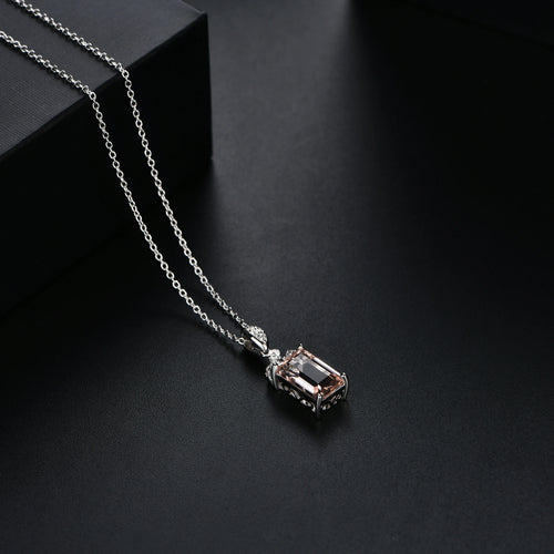 Luxury Baguette Cut 925 Sterling Silver Morganite Necklace