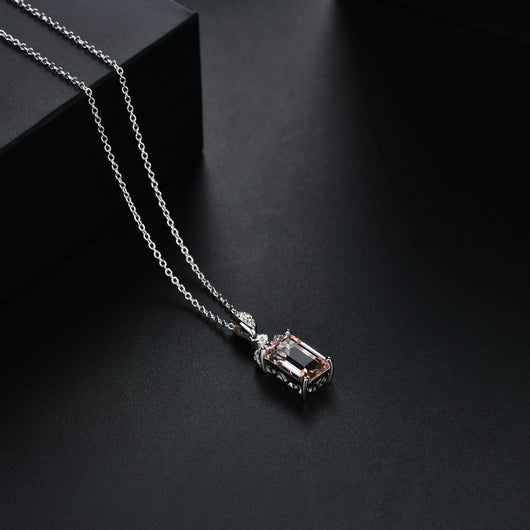 Luxury Baguette Cut 925 Sterling Silver Morganite Necklace