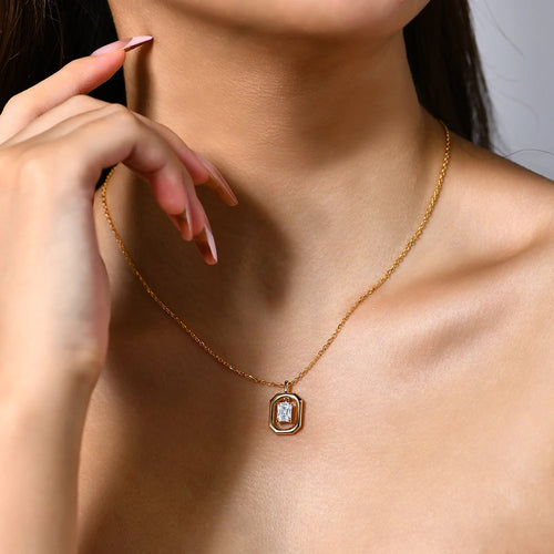 Solid Yellow Gold Moissanite Diamond Necklace