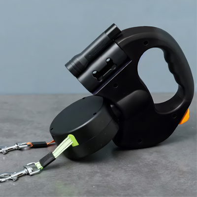 Dual Dog Leash with Tangle-Free Swivel & LED Light